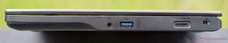 Right: Audio jack, USB-A 3.2 Gen1 (5 GBit/s), microSD card reader, Kensington lock