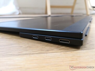 Monitor utilizes the uncommon mini-HDMI port. Alternatively, users can use just a single USB-C port