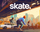 Promotional artwork for Skate depicting in-game characters under a bridge in a big city (image source: EA)