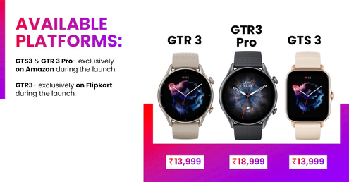 Amazfit GTR 3, GTR 3 Pro, and GTS 3 are now available in India. (Image Source: Amazfit)