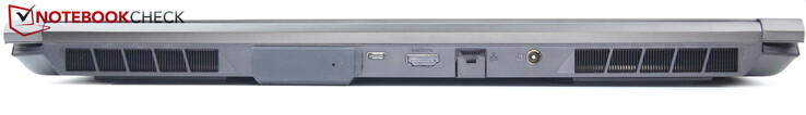 Rear: liquid cooling port, USB-C 4.0 with Thunderbolt 4, HDMI, LAN, power