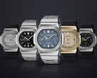 Casio G-Shock GMC-2500 series lineup with the blue GMC-2500D-1A2 in front, flanked by black, gold, silver and black-dial versions