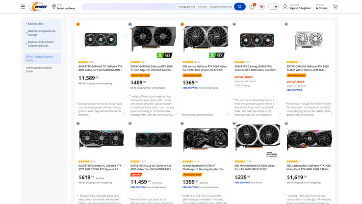 Best-selling GPUs on Newegg. (Source: Newegg, Tom's Hardware)