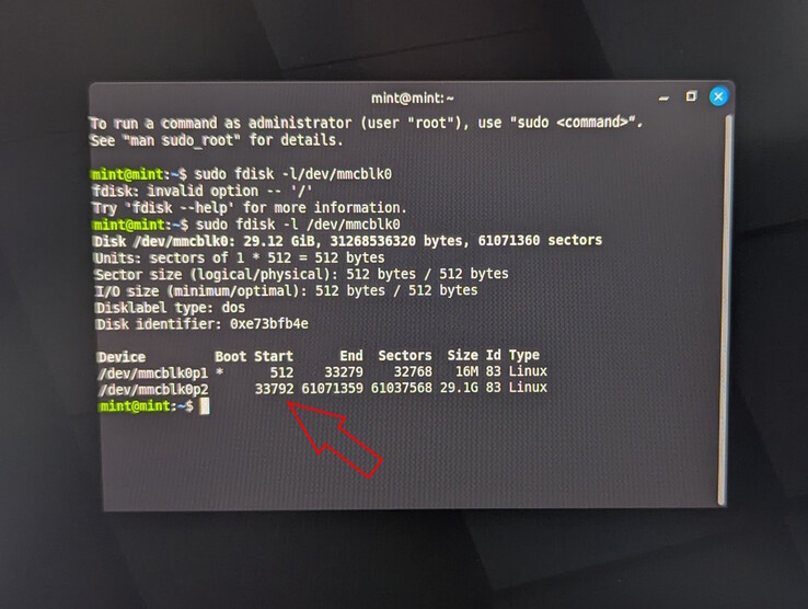 Write down the start sector of the second partition
