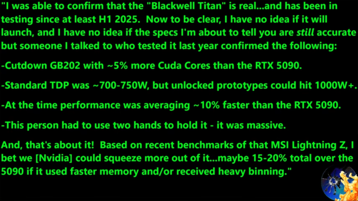 RTX 5090 Ti/Blackwell Titan specs