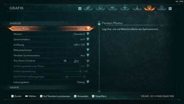 The extensive graphics menu