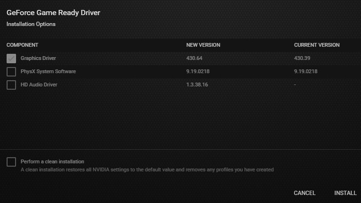 NVIDIA GeForce Game Ready Driver 430.64 component versions (Source: Own)