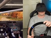 An image of the YouTuber testing the head in sim racing (Image source: CNCDan; cropped screenshot)