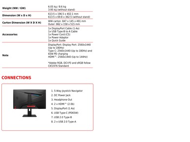 MSI MAG 274QRF QD E2: Specifications contd.