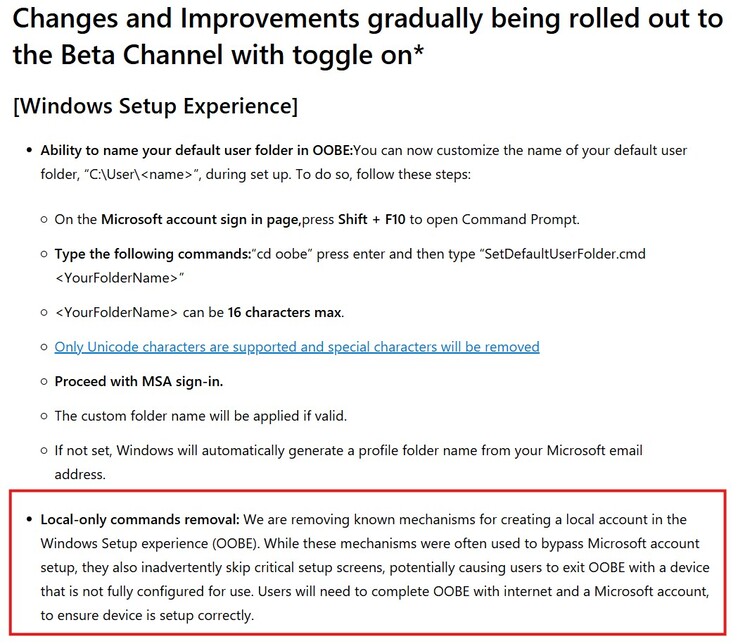 The newly added restriction in Windows 11 beta build (Image source: Microsoft)