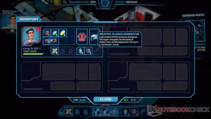 The game has a space-based inventory system where some items take up a single 'slot' and others take multiple 'slots.' During a mission you can see the inventory of all four team members.