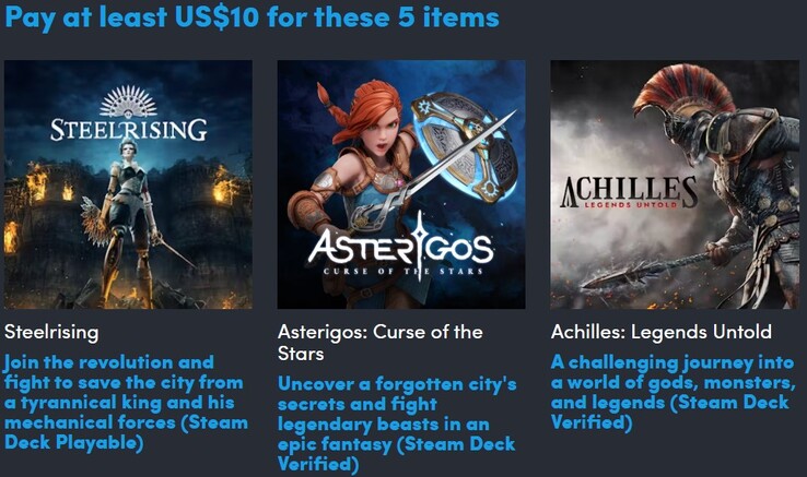 A decorative image. A payment of $10 gets you 5 items (Image source: Humble Bundle)