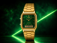 The Casio AQ-230GA-3AMQY watch comes with a gold-tone aesthetic