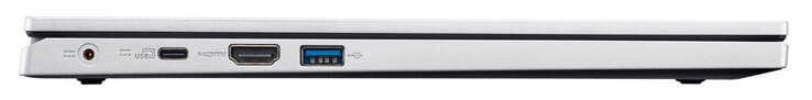 Left: power connector, USB 3.2 Gen 2 (USB-C; Power Delivery, Displayport), HDMI, USB 3.2 Gen 1 (USB-A)