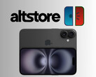AltStore and meloNX logos above iPhone 16 (Image source: Apple, AltStore, meloNX with edits)