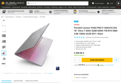 Lenovo Yoga Pro 9 RTX 5060 leaked retail listing. (Image source: Globaldata)