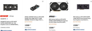 RTX 4070 Super listing price on Newegg (Image source: Newegg via: VideoCardz)