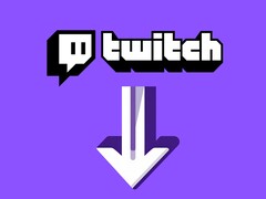 Twitch logo with down arrow below it (Image source: Twitch with edits)