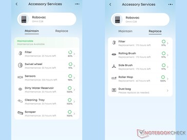 eufy app monitoring accessory maintenance and replacement.