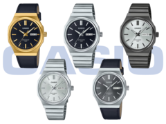 In the top row (from left to right), we have the Casio MTP-E735GL-1AV, MTP-E735D-1AV, and the MTP-E735B-7AV. The bottom row has the Casio MTP-E735D-7AV and the MTP-E735L-8AV, from left to right. (Image source: Casio)