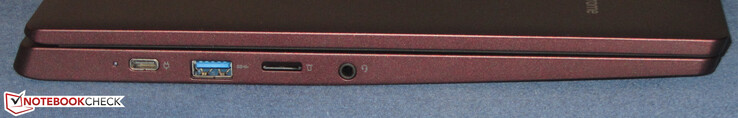 Left: USB 3.2 Gen 1 (Type-C; DisplayPort, Power Delivery), USB 3.2 Gen 1 (Type-A), storage card reader (microSD), combined audio jack