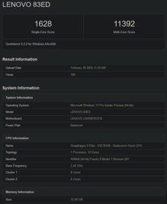 Snapdragon X Elite Geekbench 6.2 CPU scores (image via Geekbench)