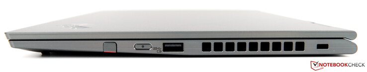Right side: Active Pen, power button, one USB 3.0 Type-A port, fan grill, Kensington Lock