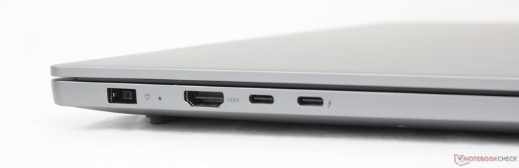 Left: AC adapter, HDMI 2.1, USB-C 3.2 Gen. 2x2 w/ DisplayPort + Power Delivery, USB-C Thunderbolt 4 w/ DisplayPort + Power Delivery