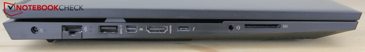 Left: AC adapter, LAN, USB-A 3.0 (HP Sleep and Charge), miniDP, HDMI, USB-C 4 with Thunderbolt 4, headset, SD card reader