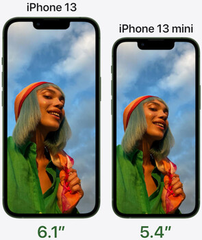 Apple's own image comparison shows just how much more compact the iPhone 13 mini is than its big brother. (Image source: Apple)