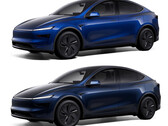 The Model Y in new Marine Blue color vs Deep Blue Metallic (top). (Image source: Tesla)