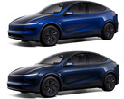 The Model Y in new Marine Blue color vs Deep Blue Metallic (top). (Image source: Tesla)
