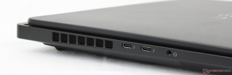 Left: 2x USB-C Thunderbolt 4 w/ DisplayPort 2.1 + Power Delivery, 3.5 mm headset