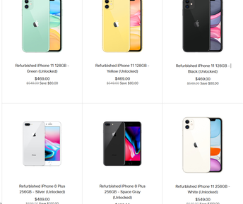 ...to prices for a refurbished iPhone 11. (Images via Apple)