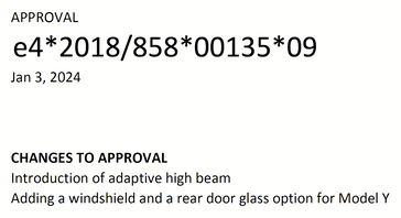 Model Y adaptive headlights approval