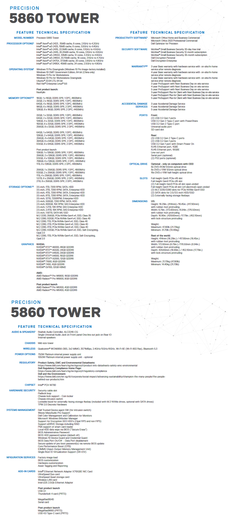 Dell Precision 5860 Tower specifications