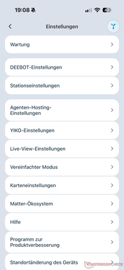Settings menu