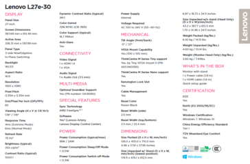 Lenovo L27e spec sheet (image via Lenovo)