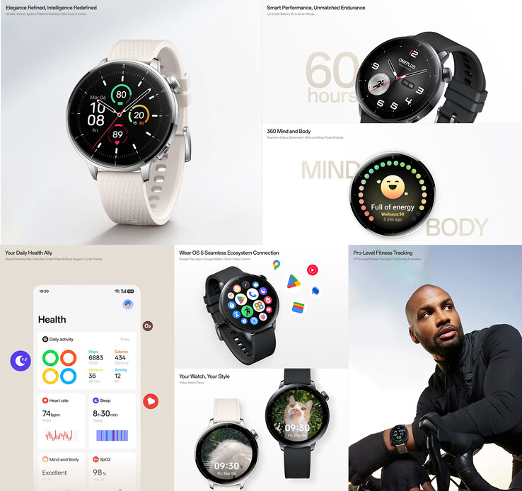 Main highlights of the 43 mm Watch 3 (Image source: OnePlus)
