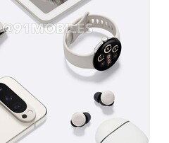 The Pixel Watch 3 series should be available in 41 mm and 45 mm sizes. (Image source: Google via 91mobiles &amp; @OnLeaks)