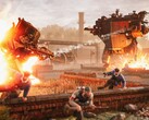 An image from the game Iron Harvest showing a fight between two mechs.