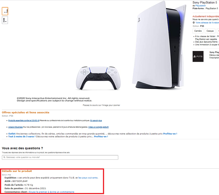 PS5 on Amazon France. (Image source: Amazon France)