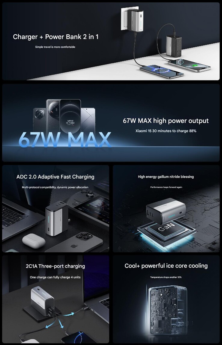 Main highlights of the 2-in-1 power bank (Image source: Cuktech - machine translated)
