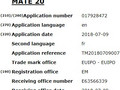Huawei Mate 20 trademark filing details (Source: Mobiel kopen)