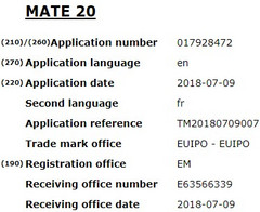 Huawei Mate 20 trademark filing details (Source: Mobiel kopen)