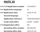Huawei Mate 20 trademark filing details (Source: Mobiel kopen)