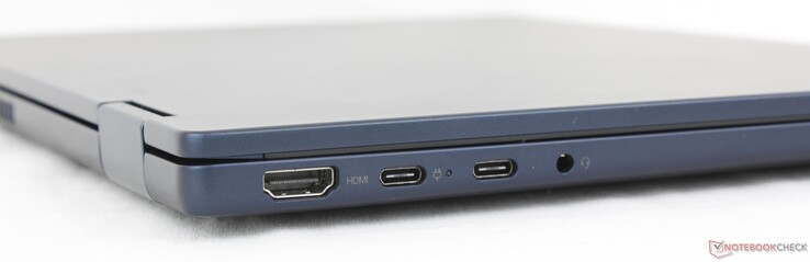 Left: AC adapter, HDMI 1.4b, USB-C 3.2 Gen. 2 w/ Thunderbolt 4 + DisplayPort + Power Delivery, 3.5 mm headset