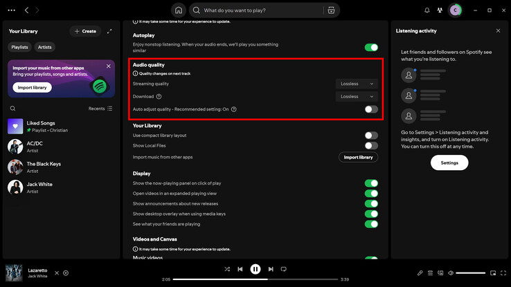 Switch to lossless in Spotify