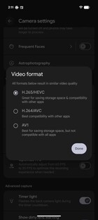 Video format options