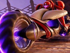 Samus from Metroid Prime 4: Beyond on her Vi-O-La bike. (Image source: Nintendo of America on YouTube, screenshot)